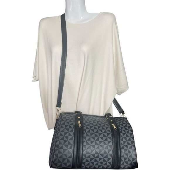 Designer Fashion Black Gray Monogram Large Bag - Picture 1 of 8